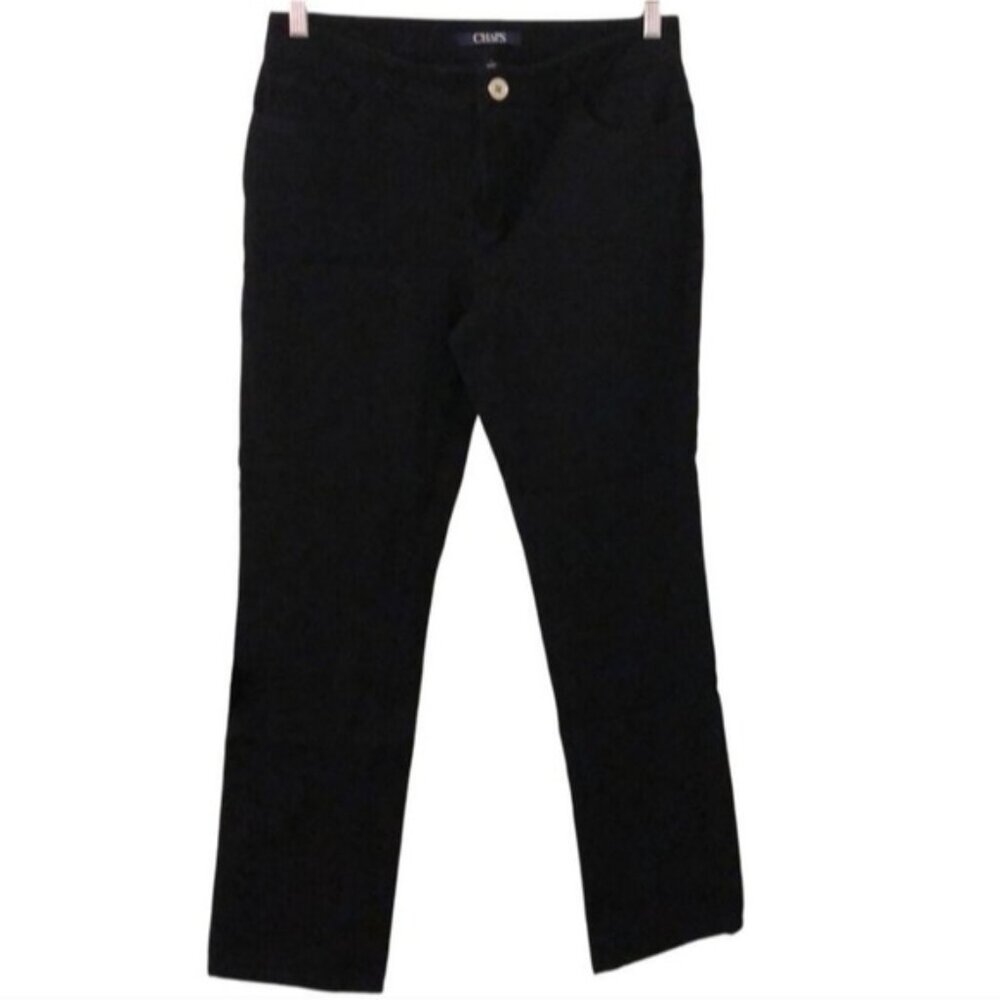 Chaps Mid Rise Straight Leg Pant Size 8 Women's Black Casual Preppy Pockets
